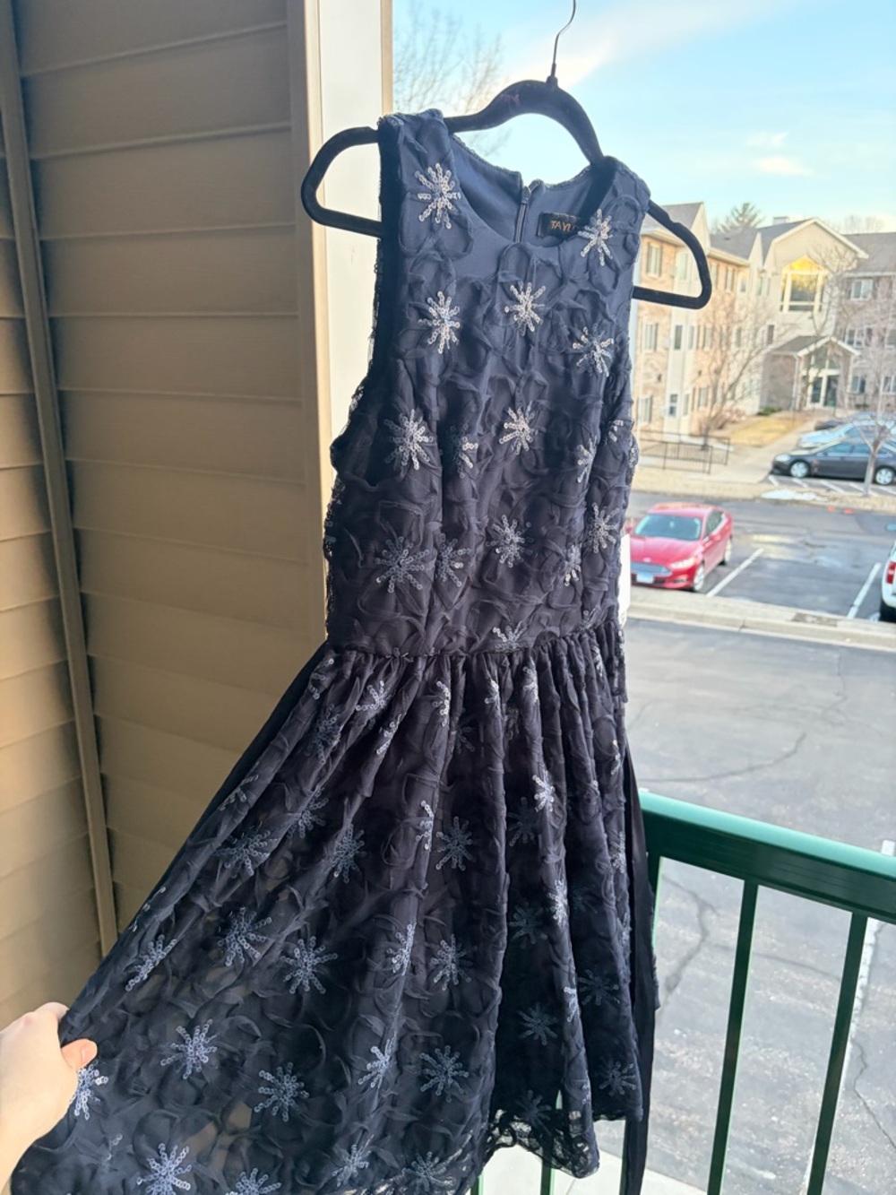 🆕🫐Taylor Navy Blue Floral Sequin Cocktail Dress Fit & Flare Party Dress Size 10 - Picture 6 of 17